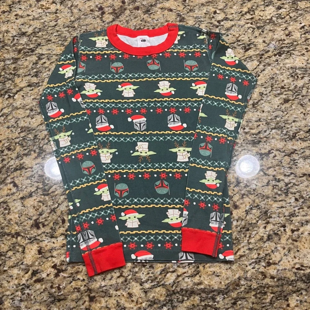 Hanna Andersson Star Wars Grogu Christmas Pajama Top Boy 14 Baby Yoda Green